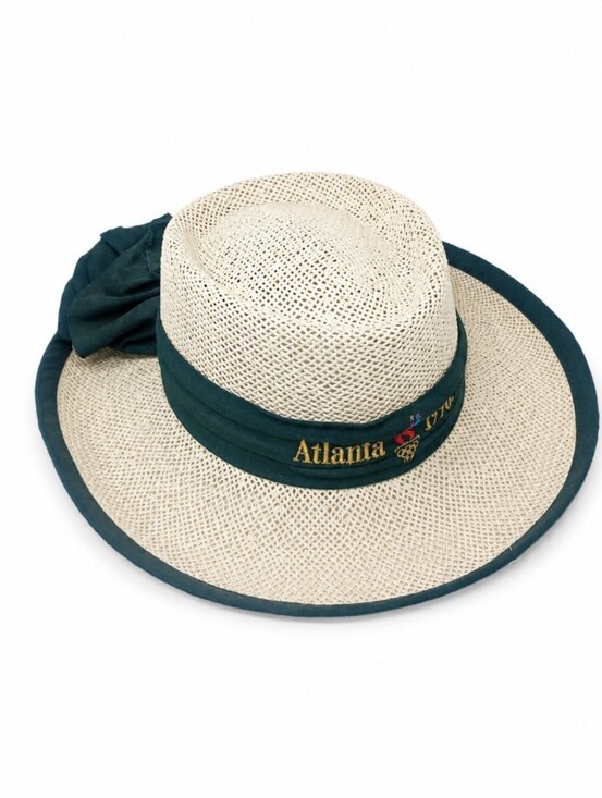 The Game Accessories - Vintage Atlanta 1996 Olympics Embroidered Straw Sun Hat with Teal Trim